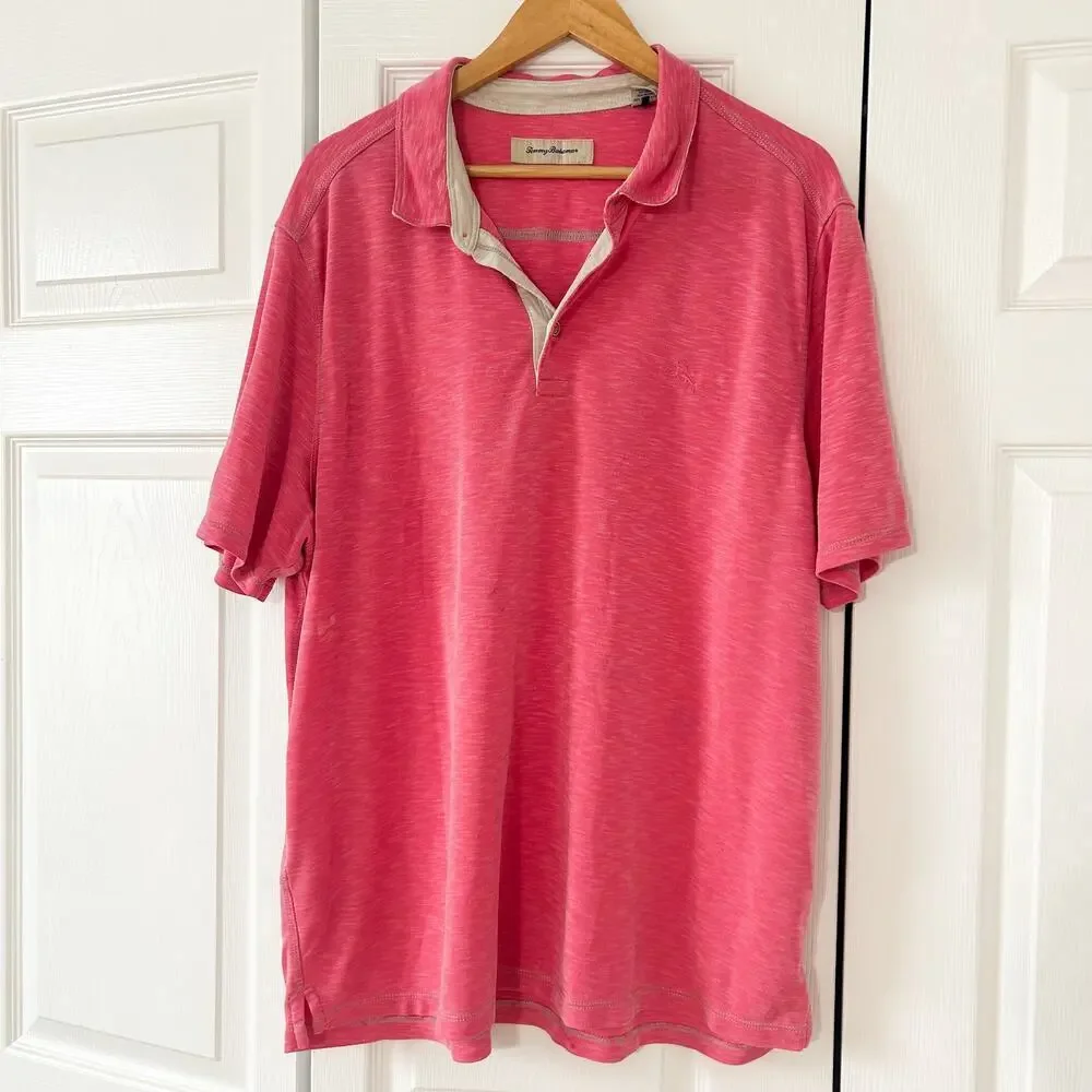 Tommy Bahama Pink Short Sleeve Polo Shirt Size XXL Modal Blend Casual